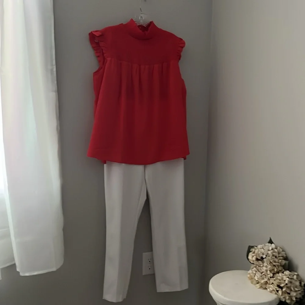 French Connection Red Ruffled Sleeveless Blouse - Picture 3 of 8